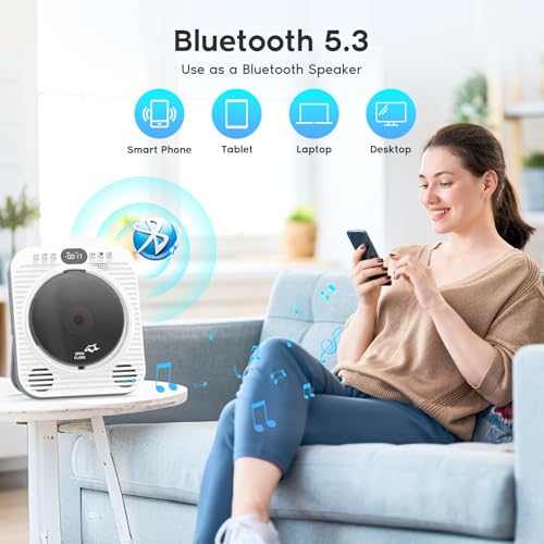 Mini CD DVD Player for TV - Portable Bluetooth CD DVD Player with HDMI & AV Cables, Built-in Speakers, USB/AUX Playback, 1080P Upscaling, Wall-Mountable Compact Desktop Player for Home