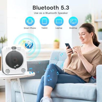 Mini CD DVD Player for TV - Portable Bluetooth CD DVD Player with HDMI & AV Cables, Built-in Speakers, USB/AUX Playback, 1080P Upscaling, Wall-Mountable Compact Desktop Player for Home
