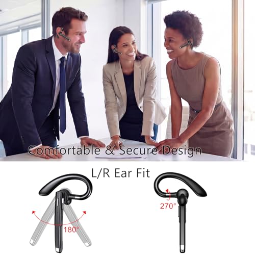 Wireless Headset Wireless Headphones Handsfree Call Wireless Earpiece Noise Cancellation Earbud Earphones Mic Compatible with Cell Phones Car Driver Trucker Business Office Men Women (Black) - color: Black