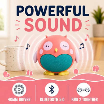 Planet Buddies Owl Kids Bluetooth Speaker, Cute Portable Animal Speaker | Wireless Animal Speaker for Kid, Rechargeable Long Battery, USB-C Charging, For Boys/Girls/Toddler/Baby, Home & Bedroom, Pink