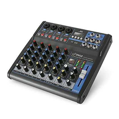 Pyle Professional 6 Channel Audio Mixer with Bluetooth - DJ Sound Board - USB Computer Input - Built-in MP3 Player - 48V Phantom Power - 3 Band EQ - 16-Bit DSP FX - Band, Studio Ready - PMXU63BT - size: 6