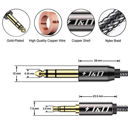 J&D 3.5mm to 6.35mm Stereo Audio Cable, Gold Plated 3.5mm 1/8 inch Male TRS to 6.35mm 1/4 inch Male TRS Copper Shell Cable, Nylon Braid for Smartphone, Amplifiers, 25 Feet - size: 25 ft
