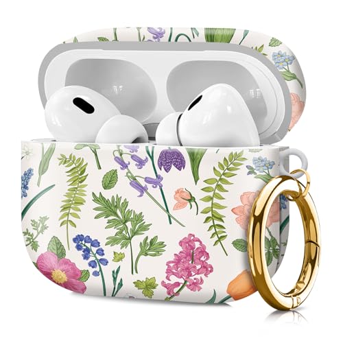 Compatible with Airpod pro 2nd/1st Generation Case Cover with Gold Round Keychain Cute Pattern Hard & Anti Slip Cover for Men Women & Girls（Flower Landscape） - color: Flower Landscape