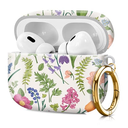 Compatible with Airpod pro 2nd/1st Generation Case Cover with Gold Round Keychain Cute Pattern Hard & Anti Slip Cover for Men Women & Girls（Flower Landscape） - color: Flower Landscape