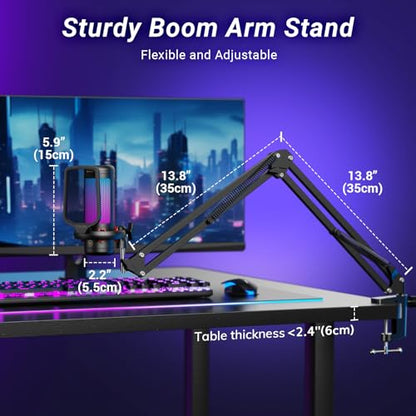 TONOR Gaming Microphone Set with Boom Arm, Vocal Condenser Microphone for Content Creators, USB Mic for PC with Stand, RGB, Tap Mute, Gain Control, Gaming Equipemnt, Twitch, Streaming, TC310+ | Boom Arm Set, USB Mic with Controllable Light, One Tap Mute,