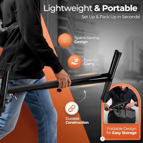 Flexzion Classic Keyboard Stand Musician Electronic Piano Organ Single Tube X Type 7 Position Folding Adjustable Height Metal Braced Rack Portable with Locking Straps