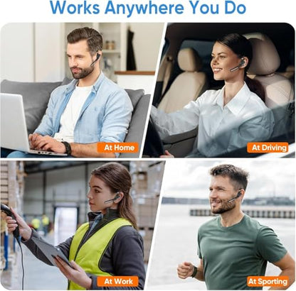 Bluetooth Headset V5.3, Wireless Earpiece with Mic for Work | 500mAh Charging Case, Noise Canceling Mic, for Trucker, Office, Business, Compatible with Cell Phone and PC