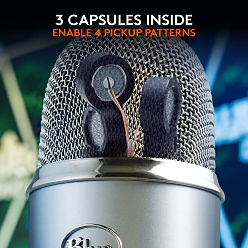 Logitech Creators Blue Yeti USB Microphone for PC, Mac, Gaming, Recording, Streaming, Podcasting, Studio and Computer Condenser Mic with Blue VO!CE Effects, 4 Pickup Patterns, Plug and Play - Silver | Mac, Gaming, Recording, Streaming, Podcasting, Studio