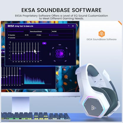 EKSA E1000WT Wireless Gaming Headset,2.4GHz USB Gaming Headphones with Microphone for PC, PS5, PS4, Nintendo Switch, 7.1 Surround Sound Headset, RGB Light, Ergonomic Design for Birthday Gift - color: 2.4G Wireless White