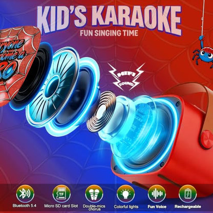 Spider Mini Karaoke Machine for Kids,Birthday Gifts with Lights Fun Voice | Portable Bluetooth Speaker with 2 Wireless Mics for Ages 3,4,5,6,7,8,9,10,11+ Years Old Girls Boys Singing Toys Play & Party