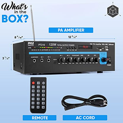 Pyle Home Compact Public Address Mono Amplifier - Professional 120 Watt Home Power Audio Sound PA Speaker Receiver System w/ RCA, Headphone, 2 Microphone Inputs, Independent Volume Control - PT210 - style: Home Compact Mono Amplifier