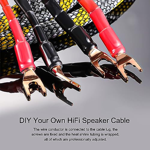 4PCS Spade Connector,45 Degree Pure Copper Audio Fork Y Spade Plug DIY with Heat Shrink Tubing and Hex Wrench,Dual Screw Locking Speaker Cable Plug for Speaker Cables (Knurled) - color: Pure Copper Knurled Style