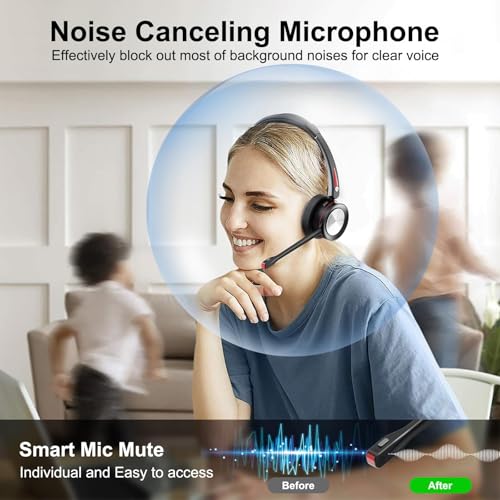 Bluetooth Headset with Microphone & Mute Button, 40H Working Time, Noise Canceling Wireless Headset with USB Adapter for PC Work Office Laptop Teams Conference Meeting Call Center - color: BNG890DBT