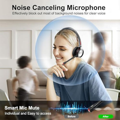 Bluetooth Headset with Microphone & Mute Button, 40H Working Time, Noise Canceling Wireless Headset with USB Adapter for PC Work Office Laptop Teams Conference Meeting Call Center - color: BNG890DBT