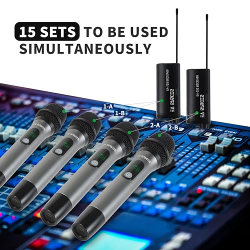Rechargeable Wireless UHF Handheld Microphone, 200ft Dynamic Mic System | Aluminum alloy body, 6-hour runtime, 2-hour charging, 3.5mm & 6.35mm outputs, ideal for karaoke, weddings, speeches