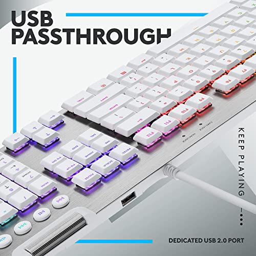 Logitech G815 LIGHTSYNC RGB Mechanical Gaming Keyboard with Low Profile GL Tactile Key Switch, 5 programmable G-Keys,USB Passthrough, Dedicated Media Control, Black and White colorways - color: White, size: Full Size, style: Wired