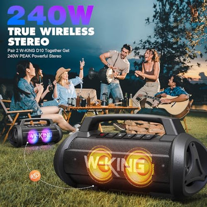 W-King Portable Bluetooth Speaker, 120W Peak Loud Bass Boombox Outdoor - style: D10