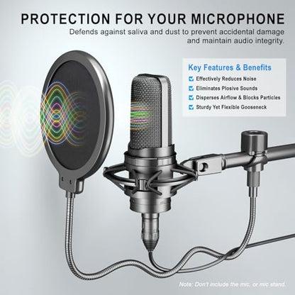 LINCO Microphone Pop Filter Shield with O Clamp for Blue Yeti PF1501 | Dual-layered pop screen, 360° gooseneck, sturdy clamp, fits most mics; ideal for studio & live streaming