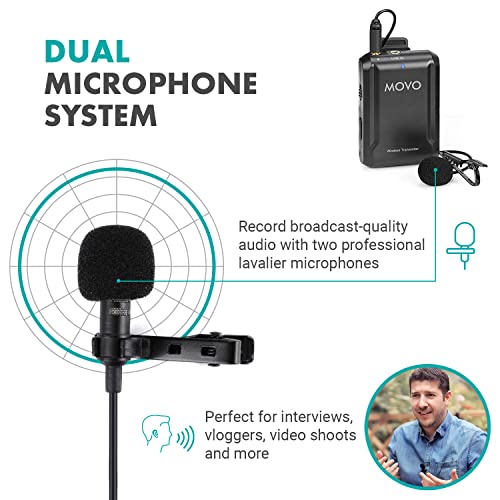 Movo Edge-OP-Duo Dual Wireless Lavalier Microphone for Osmo Pocket 1 and 2 - Wireless Clip-on Lapel Mic, 2 Transmitters, and Receiver Set for Video, Vlogging, Filming