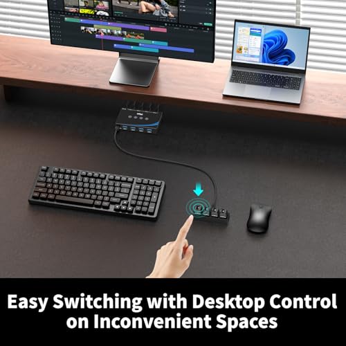 eKL USB 3.0 Switch 4 Computers Sharing Mouse Keyboard Printer Scanner, 4 Port USB Switcher with RS232 Serial Switching, Remote Controller, 3.5mm Mic & Headset Audio Jack, 4 USB 3.0 Cables Included - size: USB3.0 4 in 4 out with remote and RS232 cable