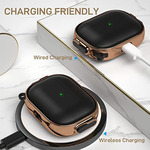for AirPods Pro 2nd/1st Case with Lock, Magsafe Compatible, Black/Rose Gold | Double Secure Lock,Drop Protection,Two-Piece Design,with Gold Keychain, Anti Lost, Dustproof, Cute AirPods Pro 2nd/1st Case - color: Black + Rose Gold, size: AirPods Pro2/Pro1 C