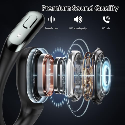 Open Ear Headphones Bluetooth 6.0 Immersive Stereo, 2026 Wireless Sports Earbuds with Wide Area Tap, 45Hrs Lightweight Comfort Ear Buds with ENC Mic, IPX7 Waterproof Earphones for Gym/Running/Office - color: Black