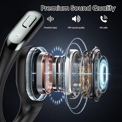 Open Ear Headphones Bluetooth 6.0 Immersive Stereo, 2026 Wireless Sports Earbuds with Wide Area Tap, 45Hrs Lightweight Comfort Ear Buds with ENC Mic, IPX7 Waterproof Earphones for Gym/Running/Office - color: Black