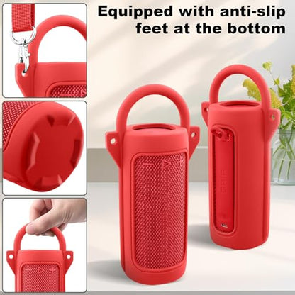 for JBL Grip Portable Waterproof Speaker Silicone Case, Red | Portable Travel Soft Cover with Adjustable Shoulder Strap and Carabiner, Protective Skin Case, Anti-Slip Feet - color: Red Case