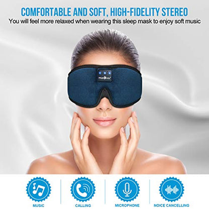 MUSICOZY Bluetooth 5.4 Sleep Headphones Sleeping Eye Mask Earbuds Headband | HD Stereo Sound, Wireless Headphones with Soft Lining Blackout Washable Design for Side Sleepers Travel Meditation Relaxation - color: Navy Blue