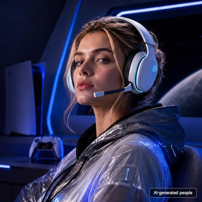AOC 2.4GHz Wireless Gaming Headset for PS5, PS4, PC, Switch, 45Hr, White | Bluetooth 6.0 Gaming Headphones with Noise Canceling Mic, 7.1 Virtual Surround, Great for Fortnite & Call of Duty/FPS Gamers - color: White