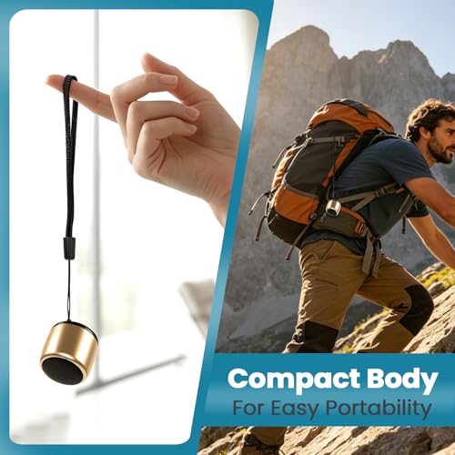 Best Mini Portable Bluetooth Speaker with HD Sound & Bass I Smallest Wireless Bluetooth Speakers for Phone/PC/Tablet I Photo Selfie Button Answer Phone Calls I Cute Tiny Speaker (Gold) - color: Gold
