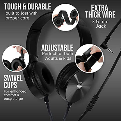 Sonitum Premium Classroom Headphone & Mic Set 3.5mm Jack Stereo Sound Earphones with Microphone & Soft Swivel On Ear Pads- Perfect for E-Learning, Meetings, Calls - Bulk Pack of 5 (Black) - color: 5 pack Black, size: 5 Pack