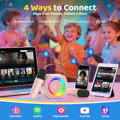 Karaoke Machine for Kids, Toys for 3-12 Years Old Girls Gifts, Kids Karaoke Microphone Machine Toy, Best Fun Christmas Birthday Gifts for 5 6 7 8 9 10 11 Years Teens Girl Boys Pink 2 Mic - color: Pink 2 Mics