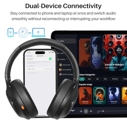 TOZO HT3 Hybrid Noise Cancelling Wireless Headphones, 90H Over Ear Headset | Hi Res Audio, AI Voice Assistant, Dual Device Connection, 32 Custom EQs, Built In 5 Mics, ANC, Foldable, Bluetooth 6.0 - color: Gray