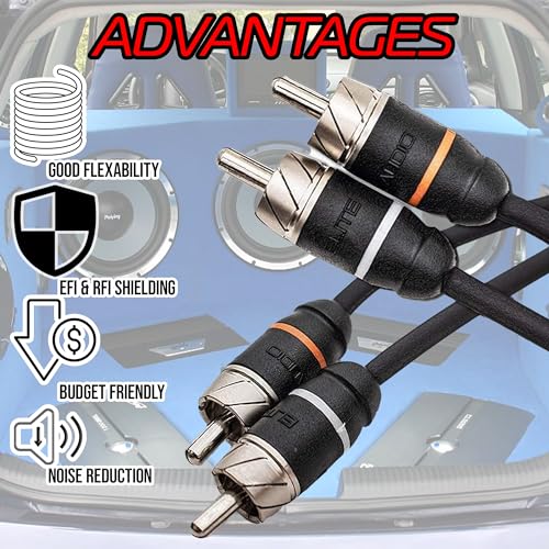 Premium Series 20ft. 6-Channel Car Audio RCA Cable – Double Shielded, Oxygen Free Copper, Noise Reducing Audio Cable for Amplifiers, Subwoofers, Speakers, and Processors – PRM620 - size: 20' (ft), style: 6-Channel
