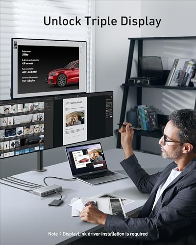 Anker Docking Station (DL6350), 10-in-1 Triple Display, DisplayLink | Triple 4K@30Hz (2 HDMI+1 DP), for Windows Laptops, MacBook Air/Pro and More (The Latest DisplayLink Driver Must Installed)