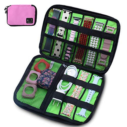 baozai Smart Watch Bands Organizer, Waterproof Portable Electronics Travel Accessories Organizer Bag for Watch Bands, Cable, Charger, Headset, SD Card, Pink