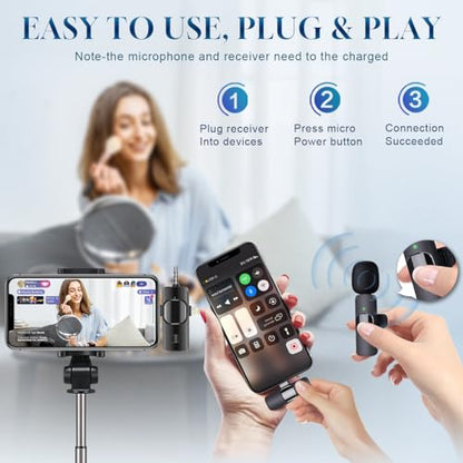 3 in 1 Wireless Lavalier Microphone for iPhone, iPad, Android, Camera,12-Hour Battery, mini Noise Reduction Recording Mic 2.4G Ultra-Low Delay, Microphone for Vlog/ TikTok/YouTube Live Stream( 3 Mic) - size: 3 MIC