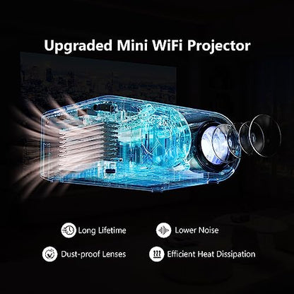 Mini Projector with WiFi and Bluetooth, Outdoor Portable Mini Projector for iPhone Supports 1080P with Built-in Speaker, Movie Projector for Home Theater Compatible with iOS/Android/PC/TV Stick/HDMI