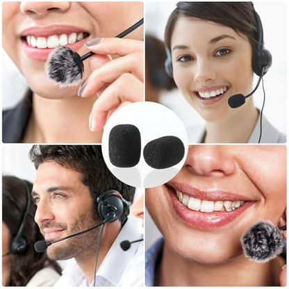 4Pcs Mini Foam Microphone Windscreens＆Furry Cover, Mic Headset Cover | Black High Density Lapel Microphone Windscreen for Lavalier Microphones Noise Reduction (2pcs Foam + 2pcs Furry) - color: black,Foam(2pcs),Furry(2pcs)