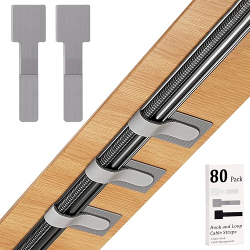 80PCS Hook and Loop Cable Straps, Cable Management Under Desk - color: Gray