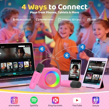 Karaoke Machine for Kids, Toys for 3-12 Years Old Girls Gifts, Kids Karaoke Microphone Machine Toy, Best Fun Christmas Birthday Gifts for 5 6 7 8 9 10 11 Years Teens Girl Boys Rose 2 Mic - color: Rose 2 Mics