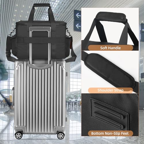 Multi-Pocket DJ Equipment Bag, Black Storage Messenger Bag with Mesh Compartments, Adjustable Strap for Events and Travel