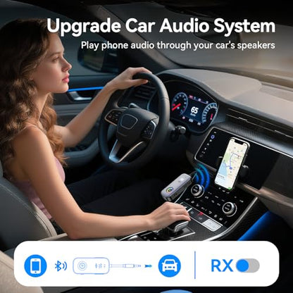 A6 Pro Bluetooth Receiver Transmitter,2-in-1 Wireless Audio Adapter for Airplane/TV/PC/Gym-Dual Link Headphone,Bluetooth Receiver for Car/Home Stereo,Low Latency,Battery Display,Built-in MIC