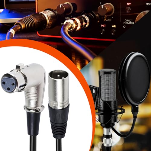 Pack of 2 Right Angle XLR Cables 12FT - 2PCS 3 Pin XLR Male to Female Microphone Cable - Balanced Copper Mic Cable for Mixer, Audio Interface, Podcast, Recording （12 Feet - size: 12 Feet