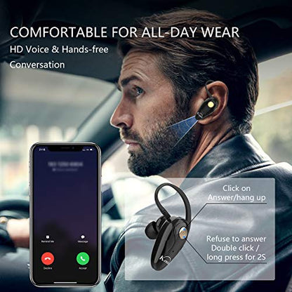 Kendir Bluetooth Headset, V5.0 Ultralight Wireless Headphone Cell Phone Earpiece with Mic Headsetcase,Volume Control, Handsfree Earbud,Compatible with Android/iPhone/Smartphones/Laptop - color: Black