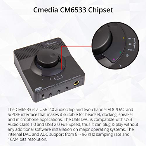 Syba Sonic 24bit 96KHz USB DAC Stereo Headphone Amplifier 2 Stage EQ Digital/Coaxial Output and RCA Output SD-DAC63116 - style: 24/96 DAC BLK