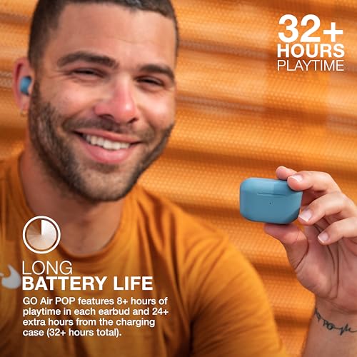 JLab Go Air Pop True Wireless Bluetooth Earbuds + Charging Case, Slate, Dual Connect, IPX4 Sweat Resistance, Bluetooth 5.1 Connection, 3 EQ Sound Settings Signature, Balanced, Bass Boost - color: Slate