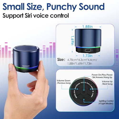 Small Bluetooth Speaker with Lights, Mini Speakers with BT5.4, Stereo Sound | 12H Battery Life, Metal Cover,TWS Pairing, Wireless Speaker with RGB Lights for Home/Travel/Outdoor/Car/Beach by Music Lovers - color: Blue