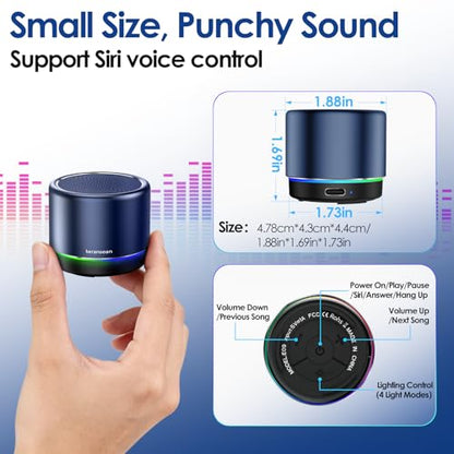 Small Bluetooth Speaker with Lights, Mini Speakers with BT5.4, Stereo Sound | 12H Battery Life, Metal Cover,TWS Pairing, Wireless Speaker with RGB Lights for Home/Travel/Outdoor/Car/Beach by Music Lovers - color: Blue